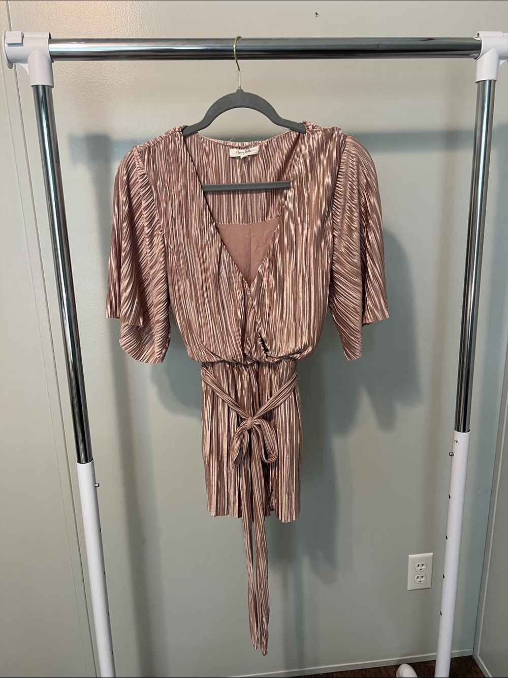 Honey Belle Metallic Rose Pleated Romper